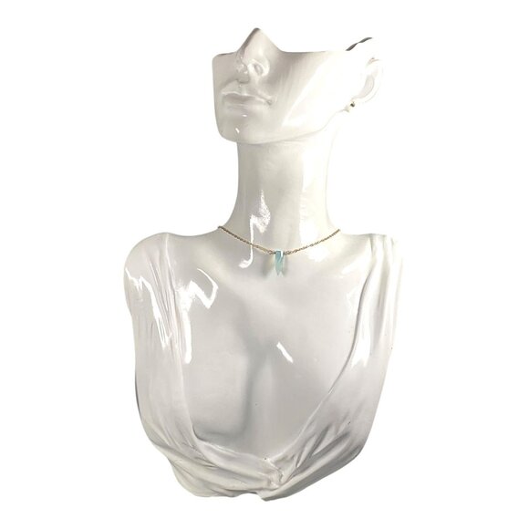 Luna Norte Choker Necklace 17" Gold Plated Blue Chalcedony Pendant Dainty Y2K - Picture 4 of 16